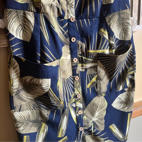 Naif Tropical Palm Leaf Sundress Button Front Pockets Women Plus Size 2X Dress - Picture 3 of 13